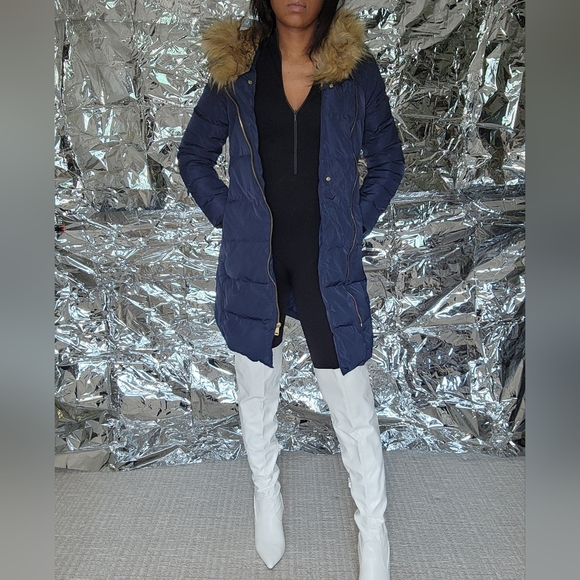 Cole Haan Jackets & Blazers - Cole Haan Navy Puffer Jacket with Fur Trim